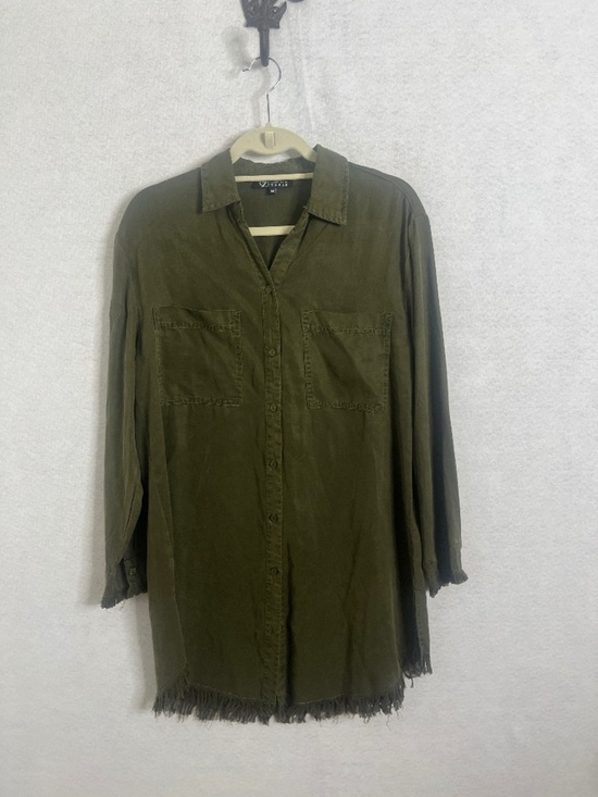 Cezele Tops - Collection by Cezele Olive Green Button Down Shirt Size M Frayed Hem